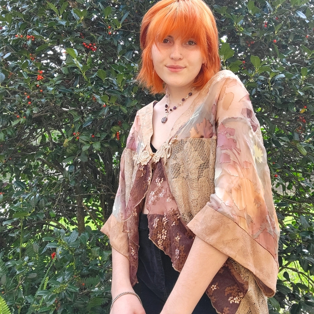 Vintage Floral Lace & Silk Cottagecore Spencer Alexis Cardigan Jacket XL - Picture 17 of 17